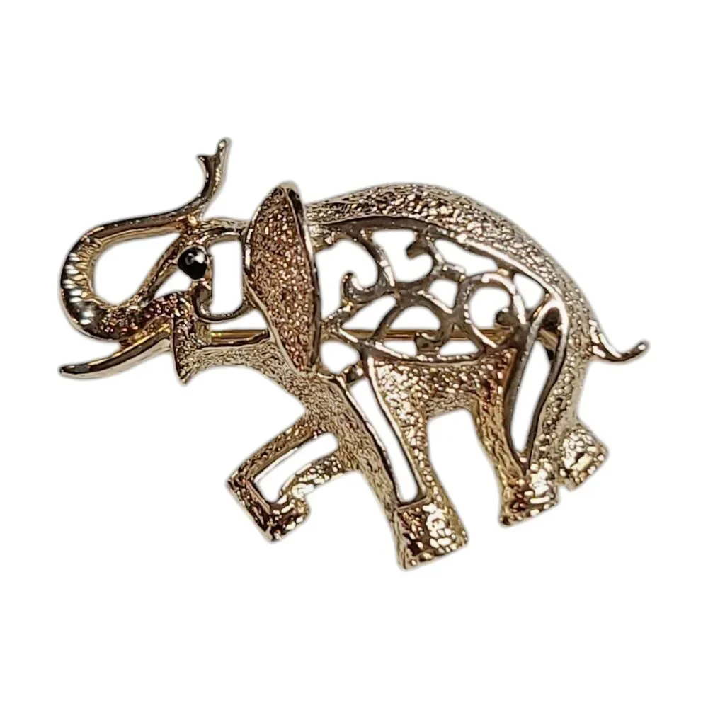 Vintage Sarah Coventry Cut Our Gold Tone Elephant Brooch